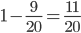 1-\frac{9}{20}=\frac{11}{20}